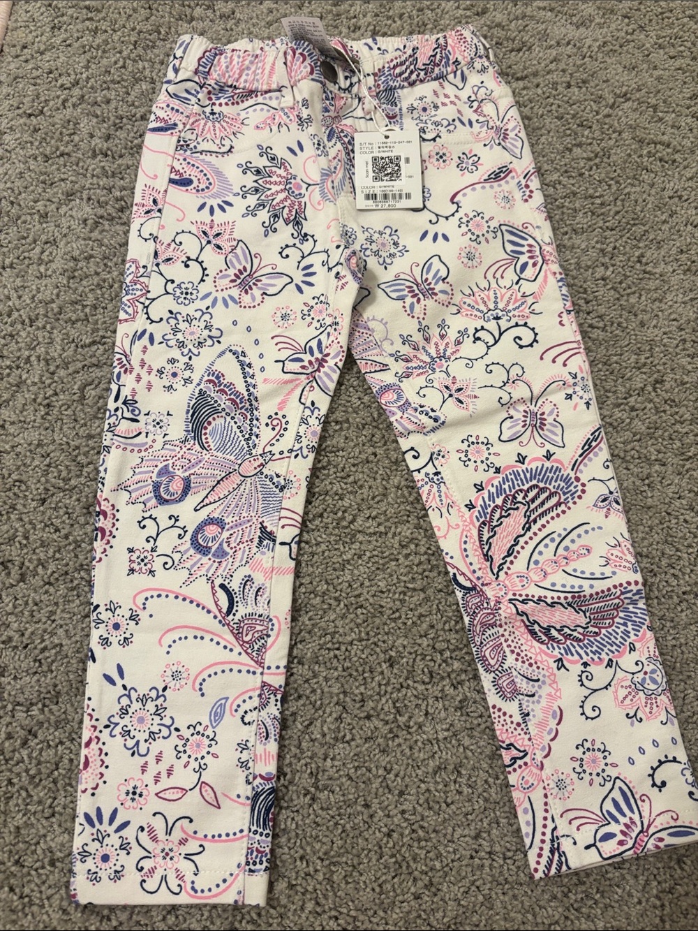 New! Toto Hero’s Girls White Butterfly & Paisley Leggings - Pink & Navy Print